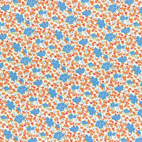 Lecien Fabric ~ Retro 30's Smile Child ~ Floral Blue & Orange