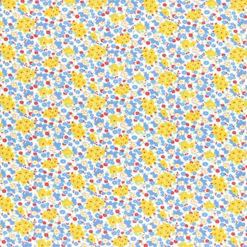 Lecien Fabric ~ Retro 30's Smile Child ~ Floral Blue & Yellow