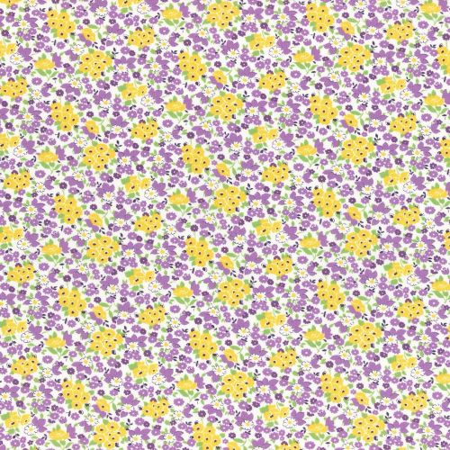 Lecien Fabric ~ Retro 30's Smile Child ~ Floral Purple & Yellow