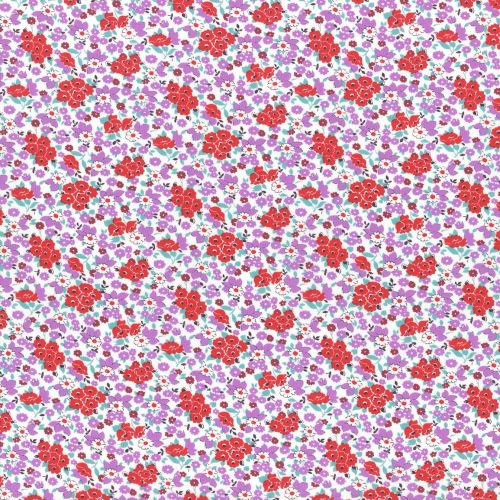 Lecien Fabric ~ Retro 30's Smile Child ~ Floral Red & Lilac