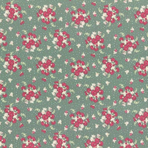 Lecien Fabric ~ La Conner ~ Bouquet in Evergreen Metallic