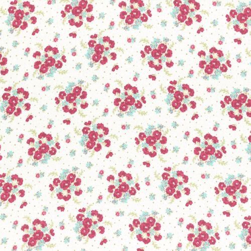 Lecien Fabric ~ La Conner ~ Bouquet in White Metallic