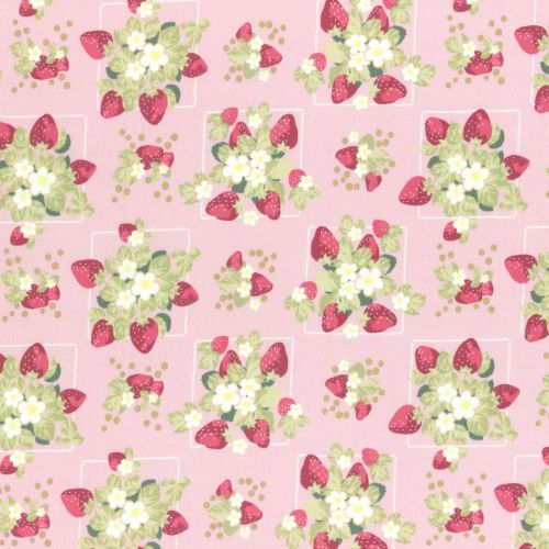 Lecien Fabric ~ La Conner ~ Strawberries in Peony Metallic