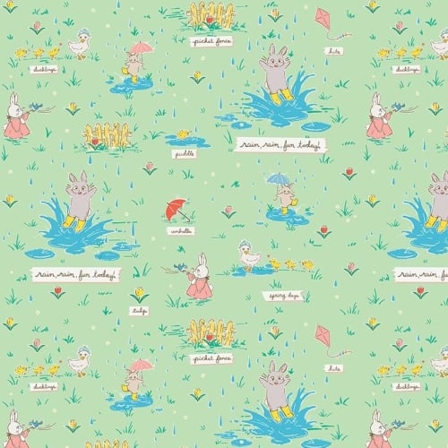Penny Rose Fabrics ~ Bunnies & Blossoms ~ Puddles Mint