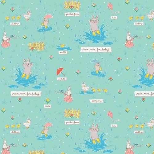 Penny Rose Fabrics ~ Bunnies & Blossoms ~ Puddles Teal