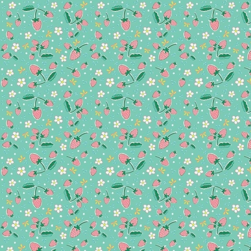 Penny Rose Fabrics ~ Bunnies & Blossoms ~ Strawberries Teal