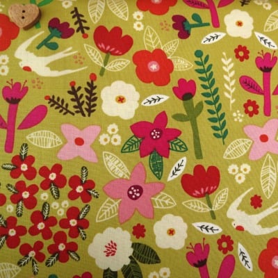 Windham Fabrics ~ Petite Fleur Organic ~ Swallow Garden Citron