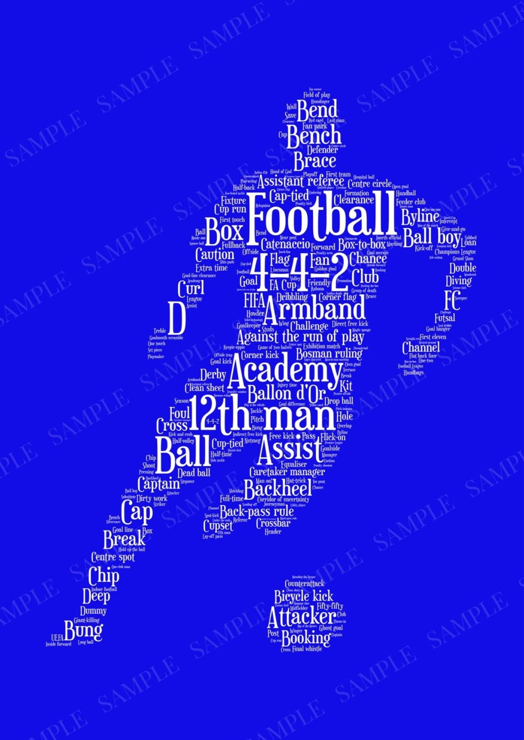 Football Print - White on Blue