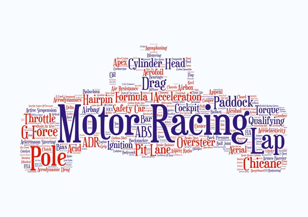 Motor Racing Print - Coloured on White