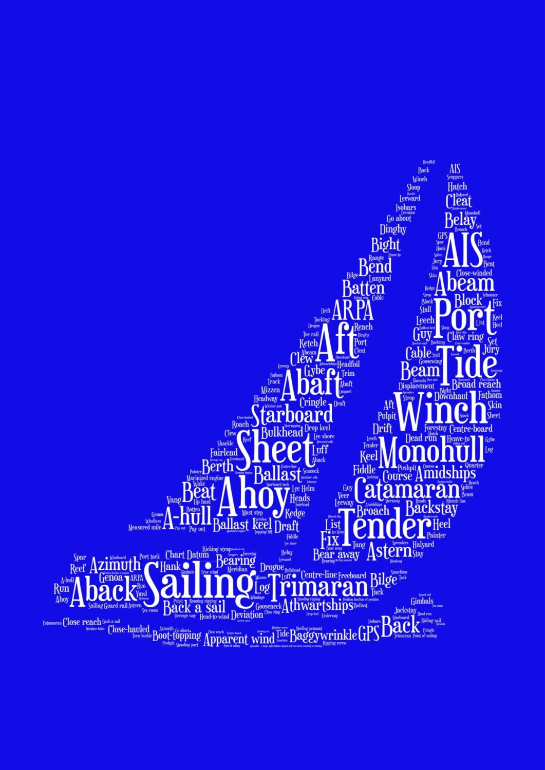 Sailing Print - White on Blue