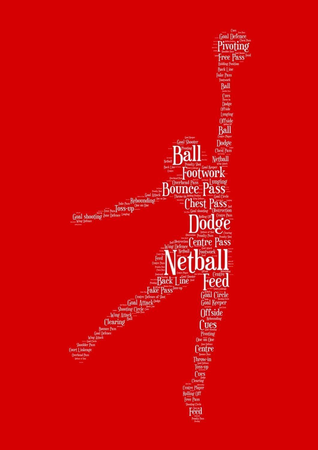 Netball Print - White on Red