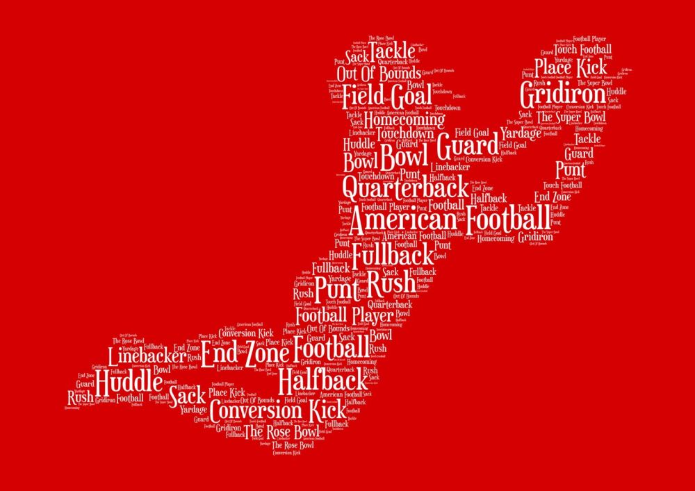 American Football Print - White on Red
