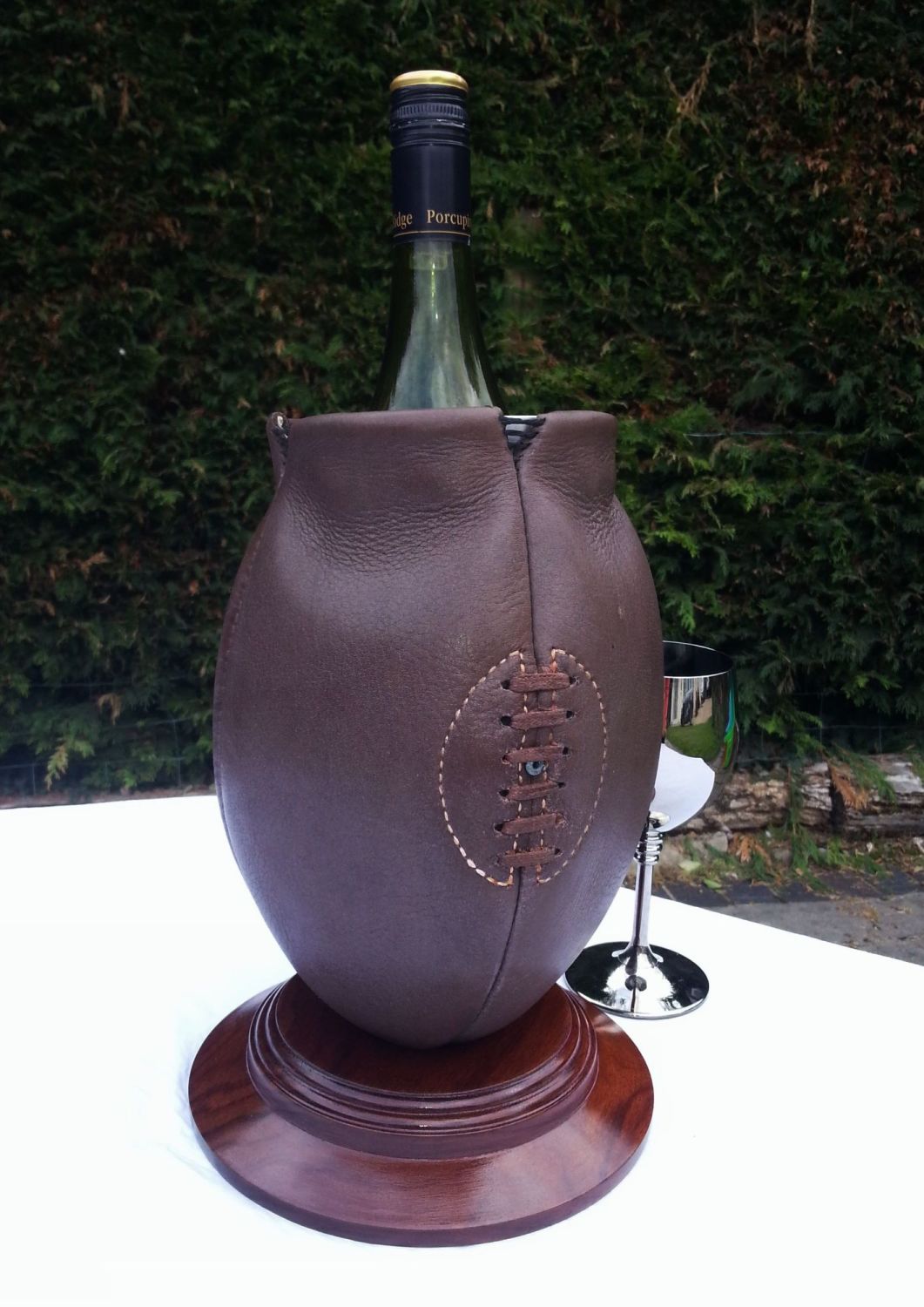 2nd ONLY Vintage Style Rugby Ball Wine Cooler on Wooden Base