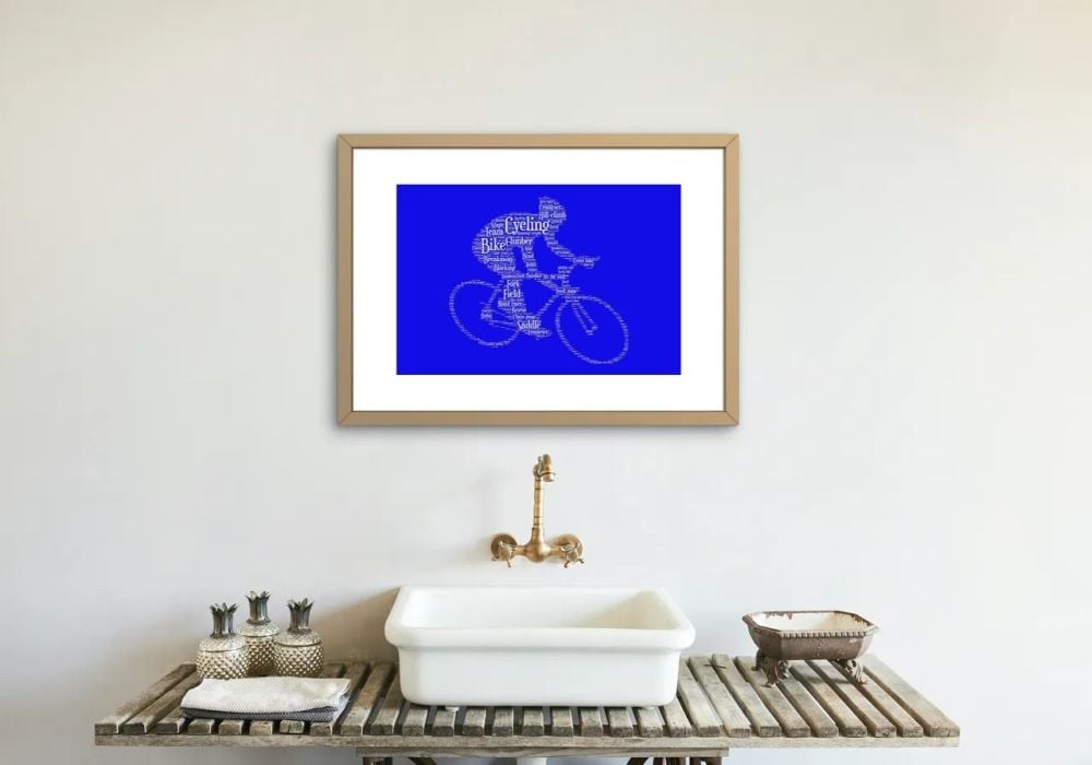 Cycling Print - White on Blue