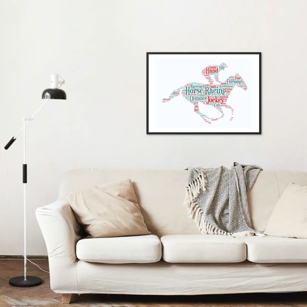 Horse Racing Print - Coloured on White