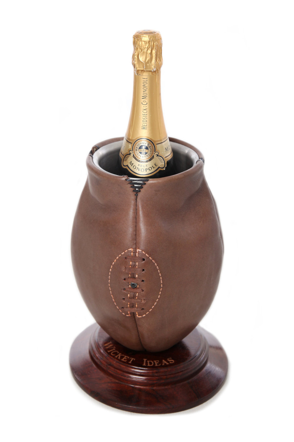 Vintage Style Rugby Ball Wine Cooler on Wooden Base with Engraving