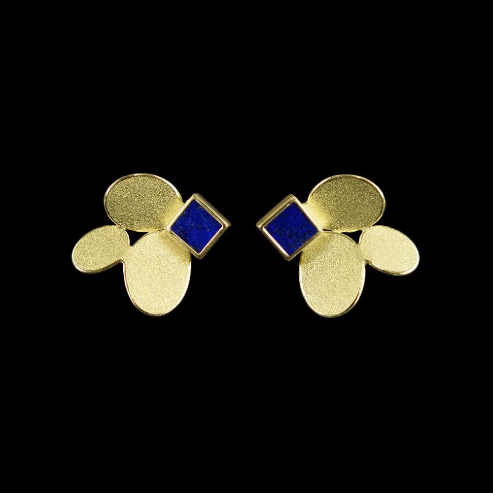 3 ovals lapis gold earrings