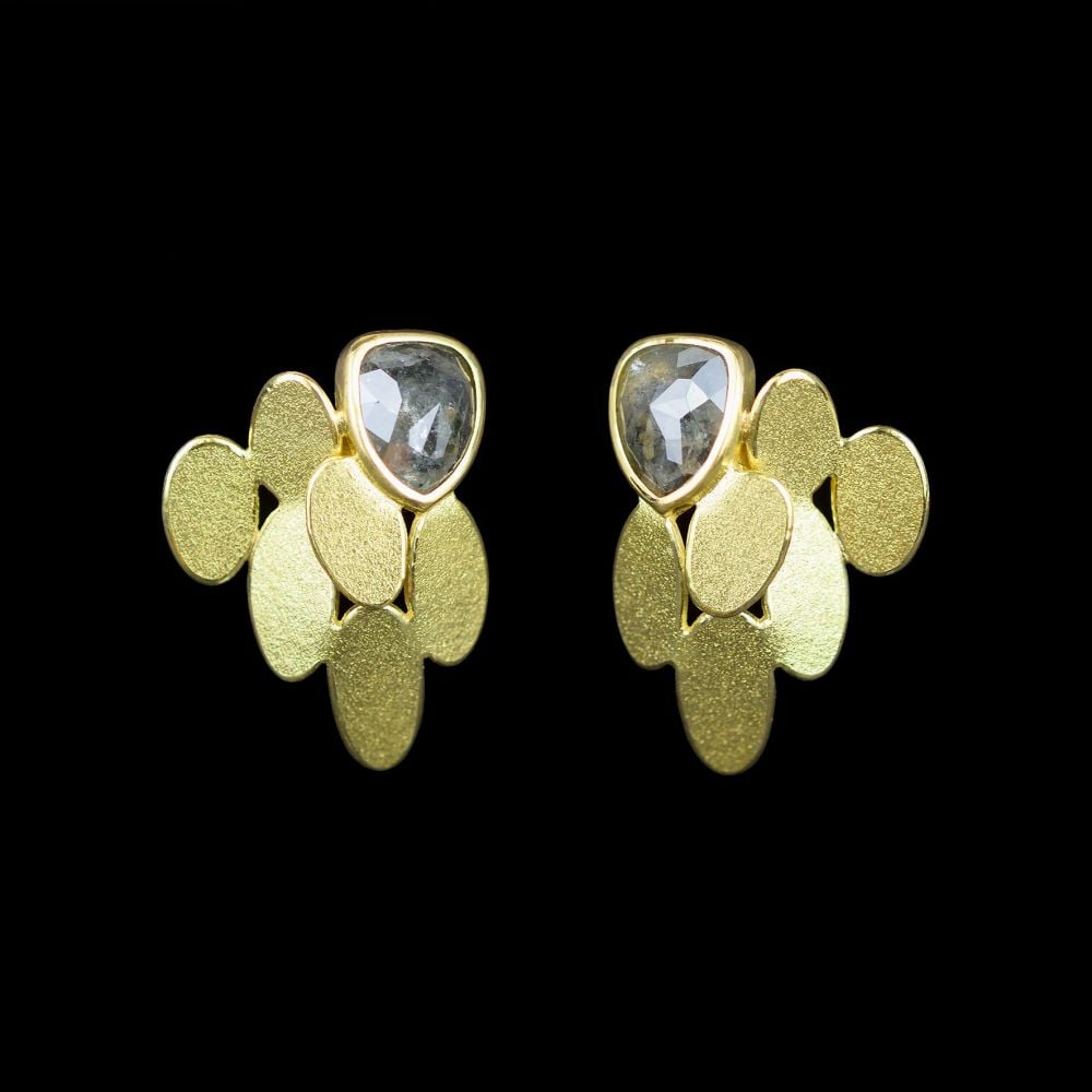 Mixed ovals gold diamond earrings