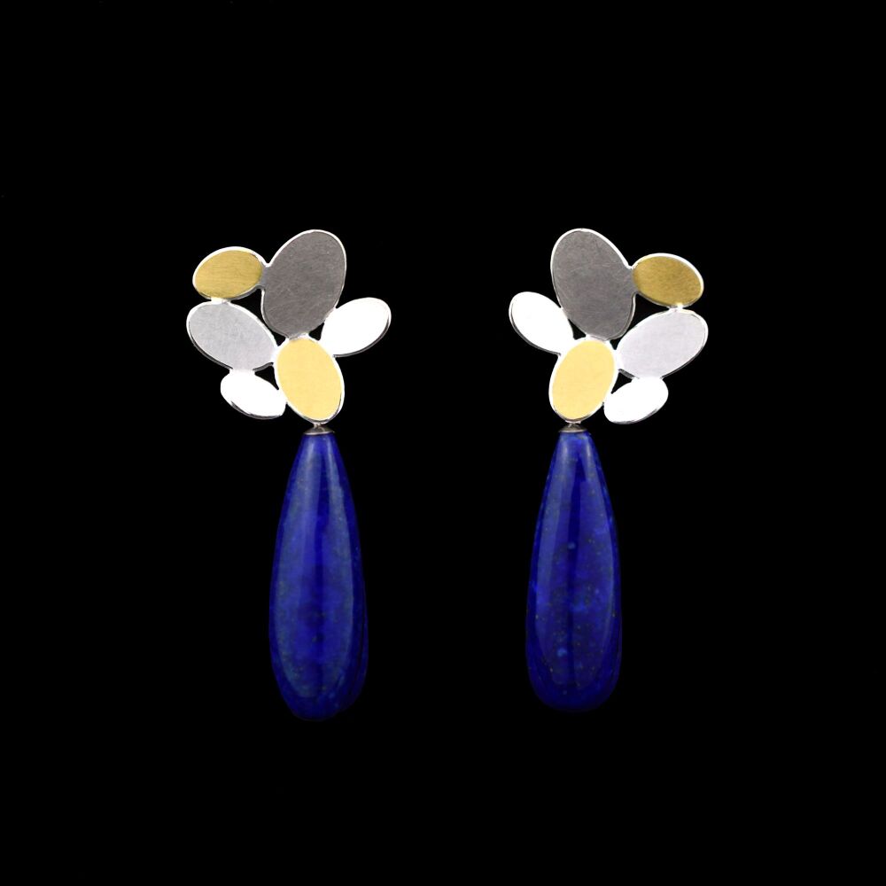 Mixed oval flower earrings with Keunboo and Lapis lazuli