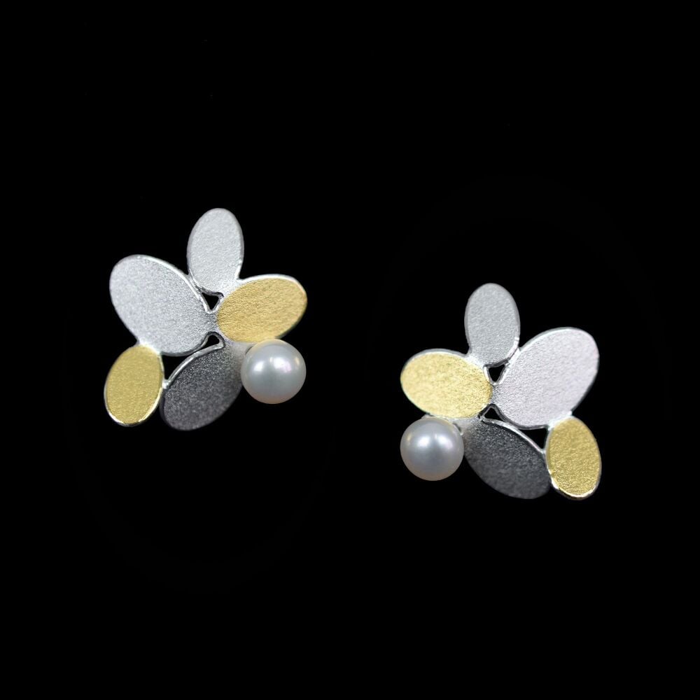 Mixed oval flower earrings with Keumboo and pearl