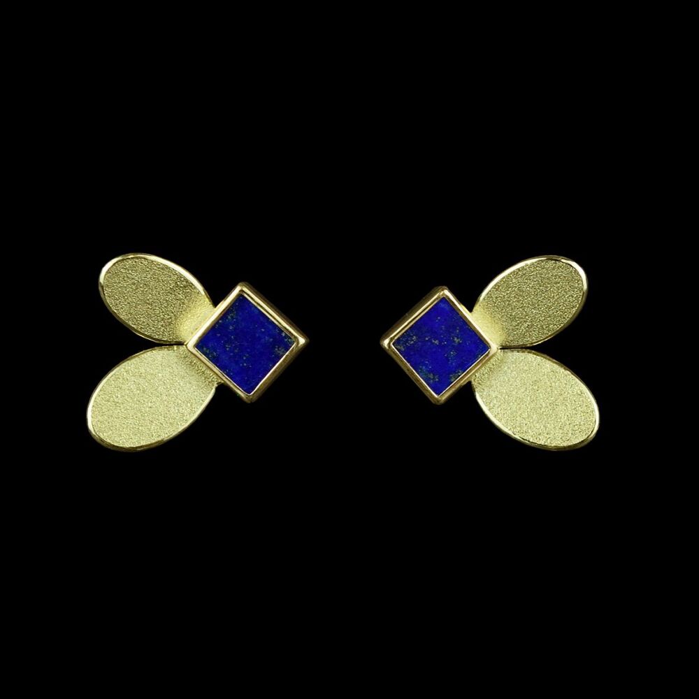 2 oval gold earrings with lapis lazuli