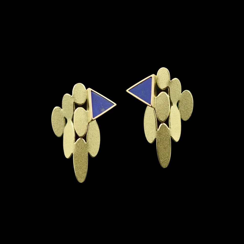 Mixed ovals gold lapis earrings
