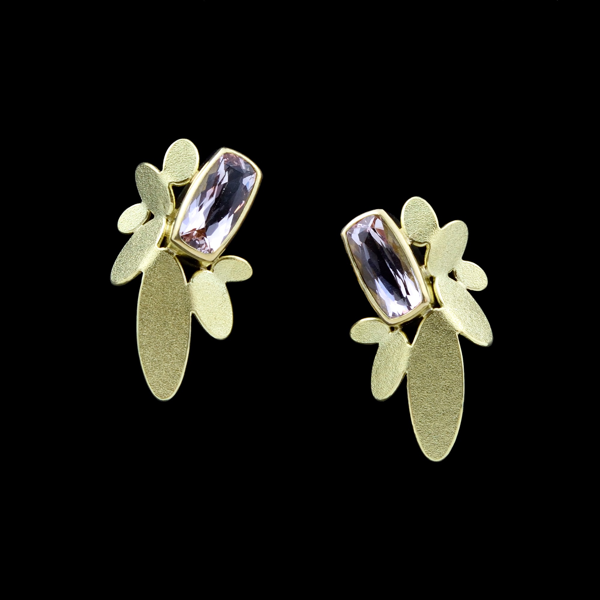 Mixed oval morganite gold earrings