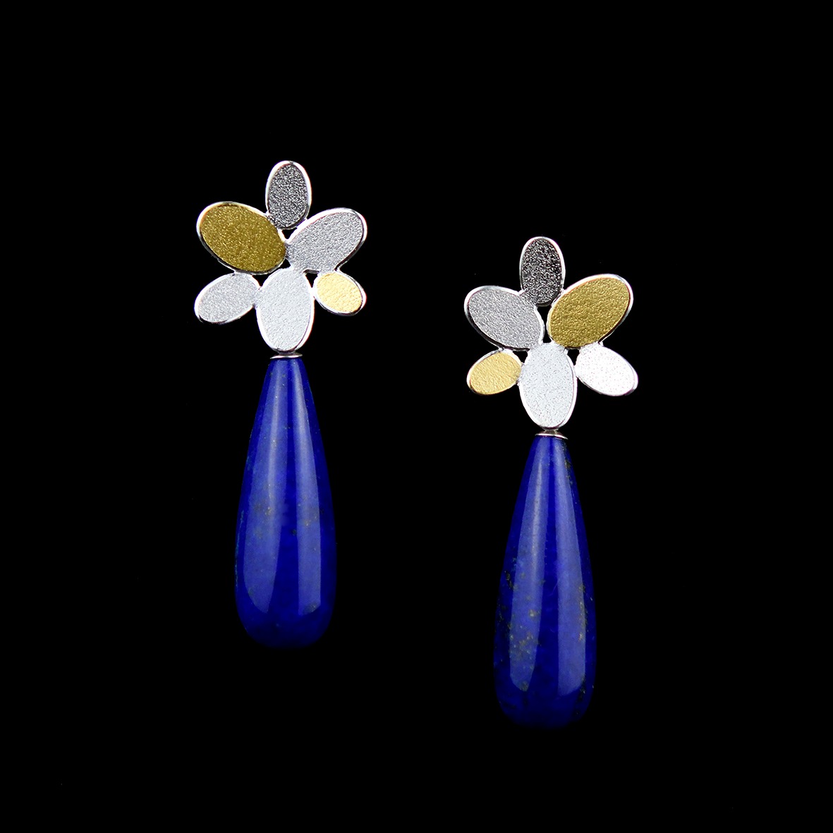 Mixed oval snowflake earrings with drop lapis