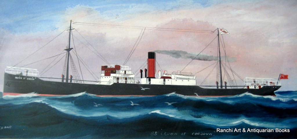 ss Crown of Cordova at Sea, gouache, signed H. Crane, c1910.