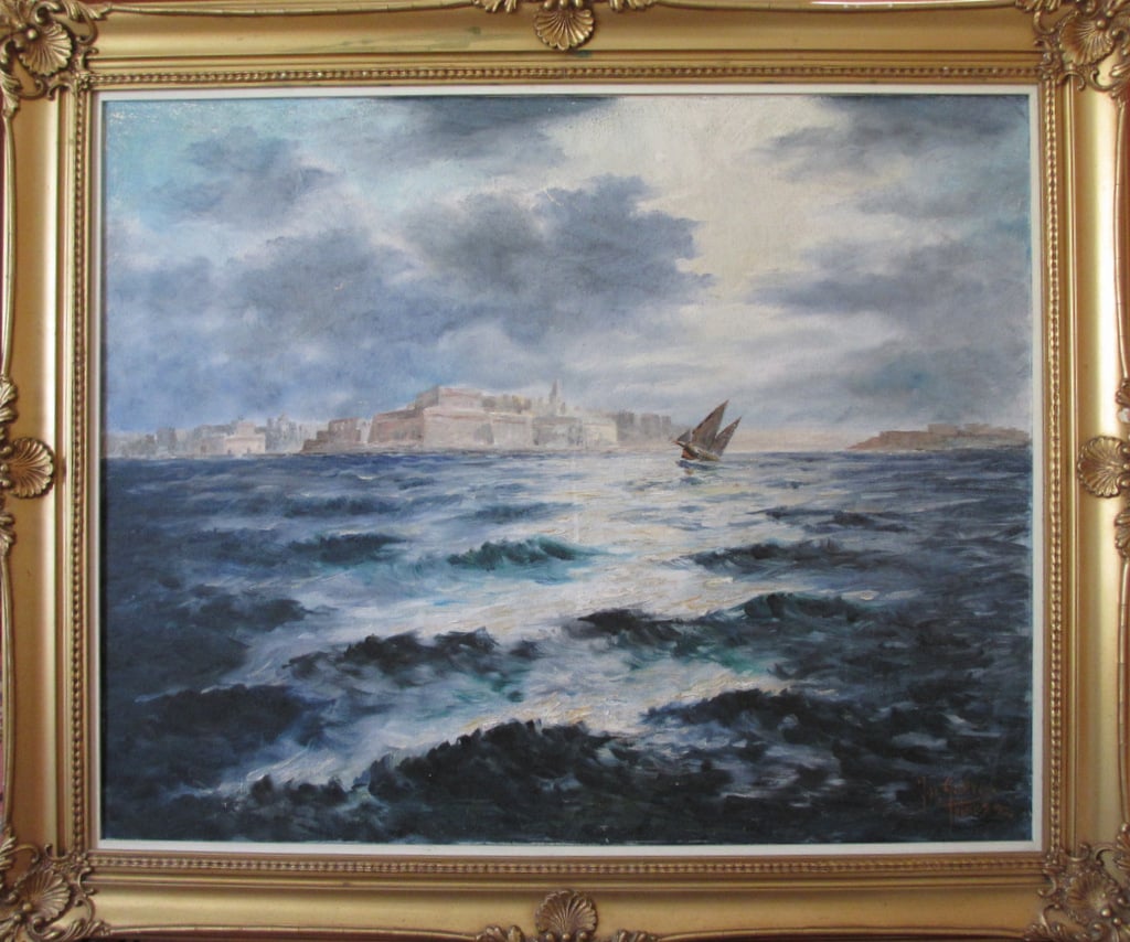 Joseph Galea, Malta, 1970, Valletta in Moonlight, oil on canvas.