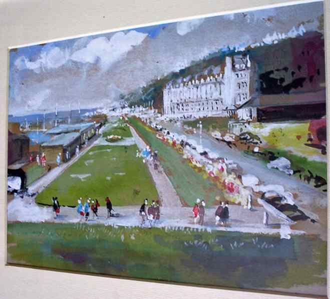 John V Emms, Folkestone Promenade, watercolour gouache, c1960.e