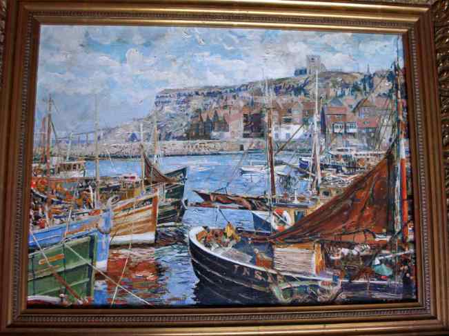 AF Watson, Whitby Harbour towards East Cliff, oil on canvas, c1960.