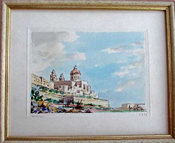 Joseph Galea, aka Jos Galea, Mdina Malta, watercolour, signed and titled. 1973.