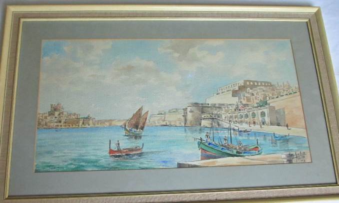 Joseph Galea, aka Jos Galea, The Grand Harbour, Valletta, watercolour, signed, 1977.