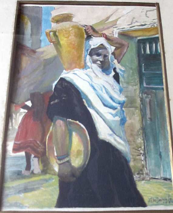 AW Daniels, Arabian Street Scene with woman, gouache, signed, 1924.