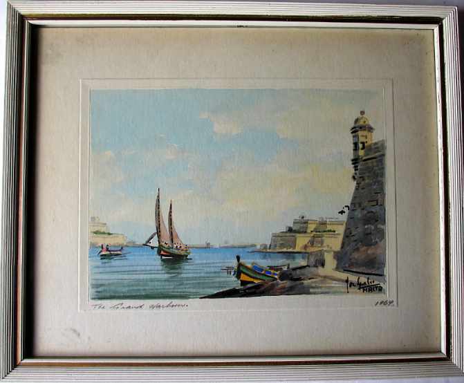 Joseph Galea, aka Jos Galea, The Grand Harbour, watercolour, signed, 1969.