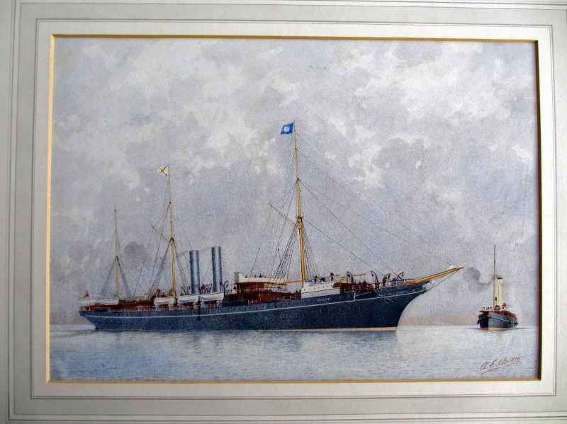 AE Morris, maritime, RMS Orinoco, watercolour, signed, c1900.