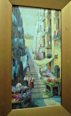 G Rovini, Neapolitan street scene, watercolour gouache, c1900.