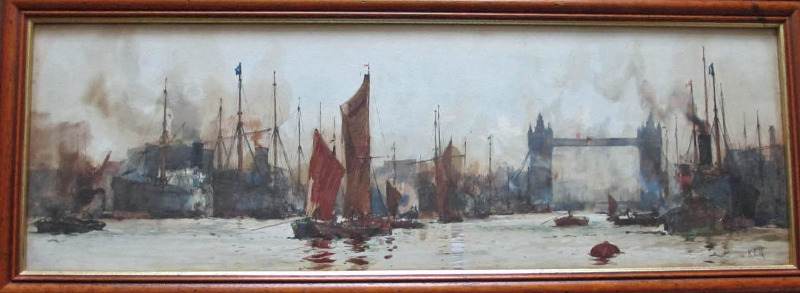 KEH, KE Howarth, The Pool of London with Tower Bridge, watercolour, signed KEH, c1899.