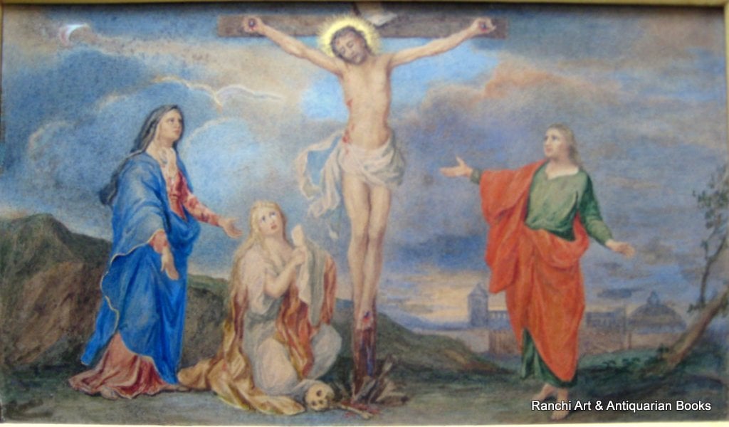 The Crucifixion, watercolour on card, signed verso R.C. Whiteside, c1880. Inscribed verso.
