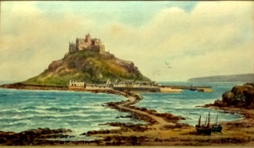 St Michael S Mount Watercolour Signed Th Victor C1930 Framed