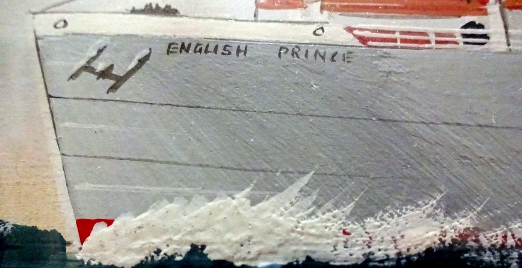 mv English Prince, gouache, titled, signed and dated, H Crane 1954. Detail.