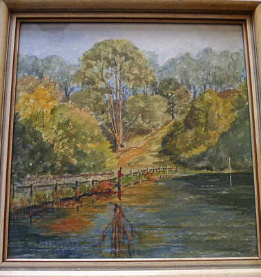 Longmire, M.G., Fishing the River-Bank, watercolour, pen and ink, signed. c1900.