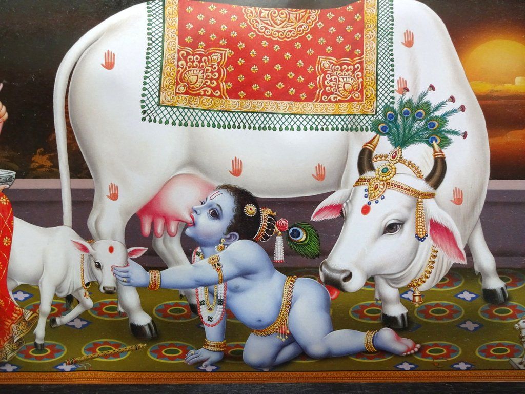 Krishna As A Baby With The Cows Krishna Yashoda Indian Print C1960