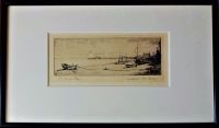Brighton Beach, etching on paper, titled and signed M. Oliver Rae, c1920. Original frame. 