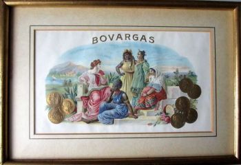 Bovargas, cigar box art, stone lithograph with hand stippling. c1900.