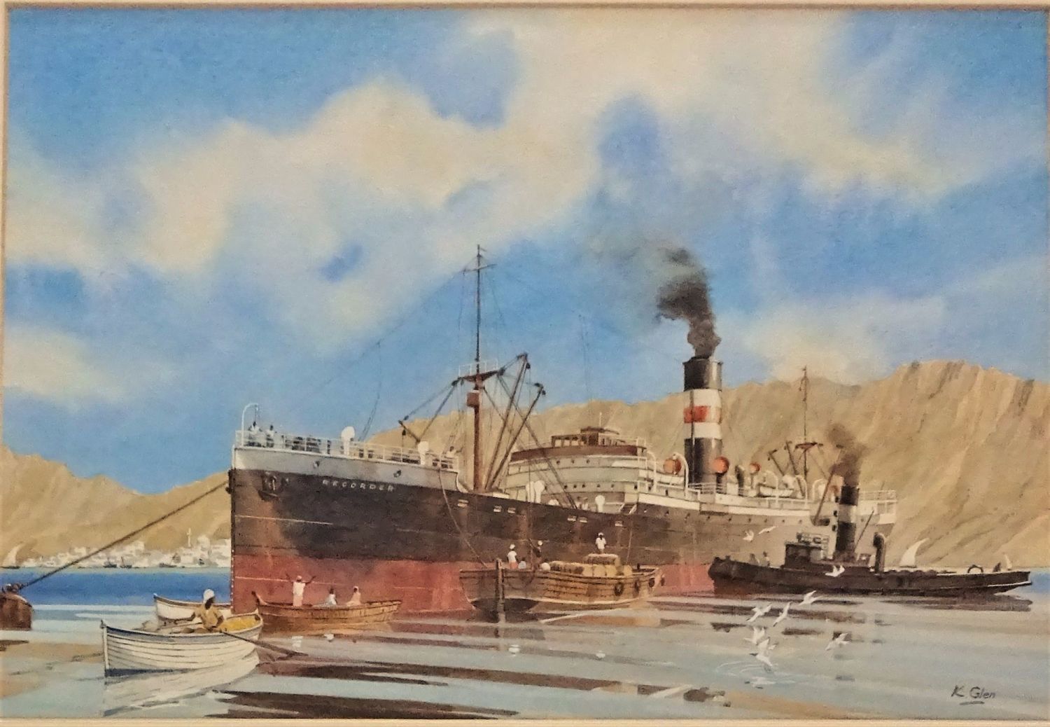 ss Recorder, watercolour, Muscat, K. Glen,  c1985. 