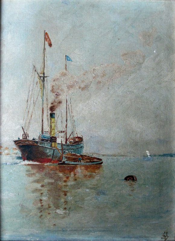 Steamship at anchor,  YD,  c1920.