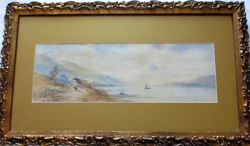 Lakeside landscape,  signed Edwin Earp,  c1900.