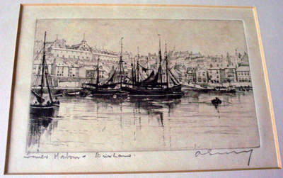 INNER HARBOUR BRIXHAM, AN ETCHING IMPRESSION, SIGNED BY UNKNOWN ARTIST c190